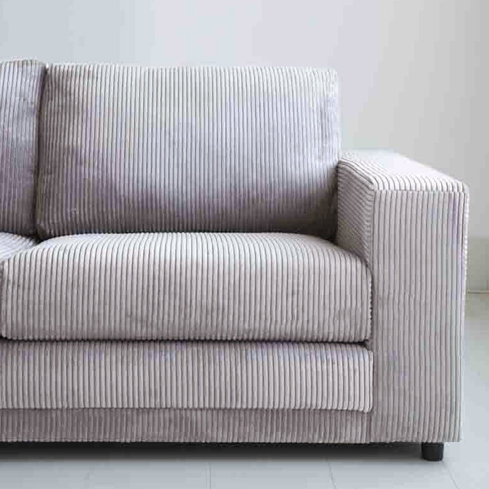 Hoekbank lichtgrijs ribstof plofbank Gabi - links