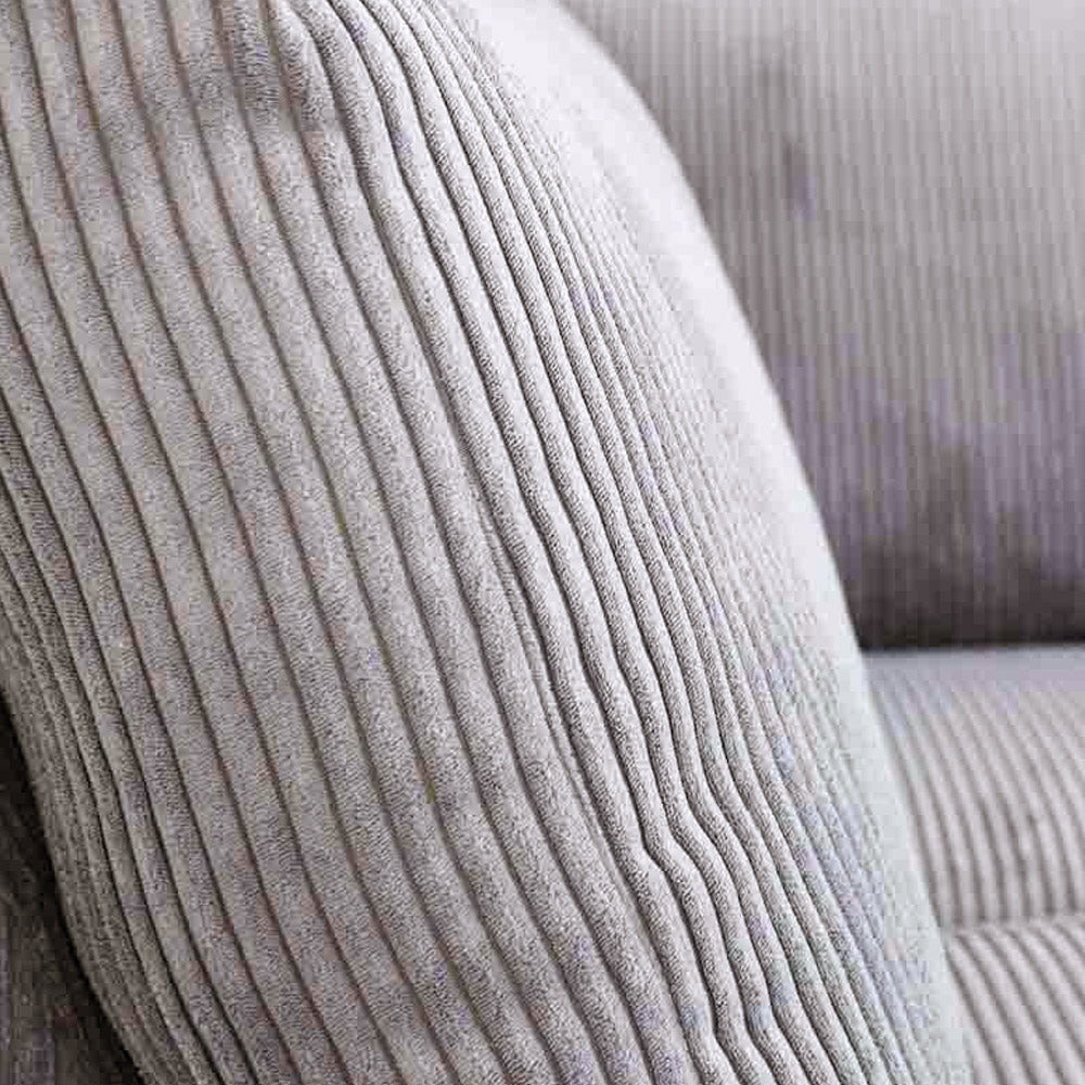 Hoekbank lichtgrijs ribstof plofbank Gabi - links