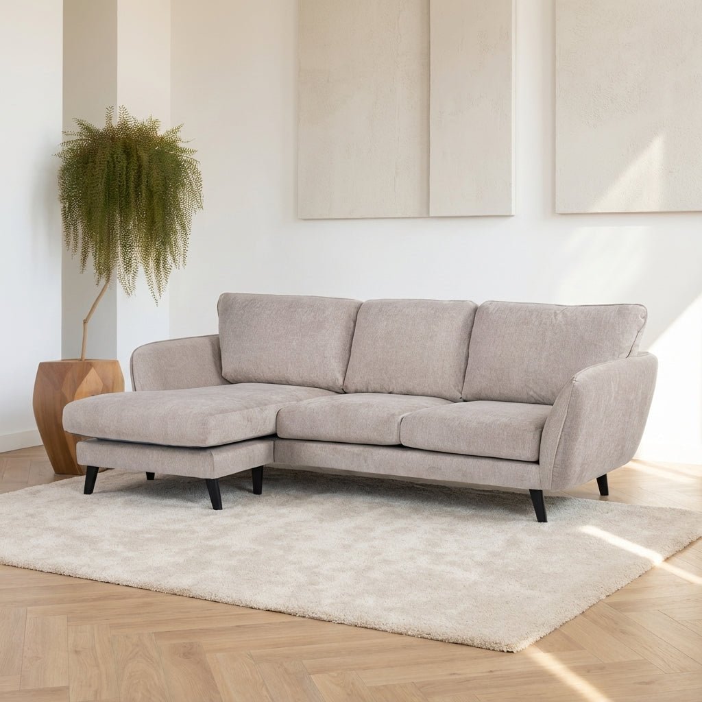 3-zits hoekbank Leah beige sfeerfoto in modern interieur