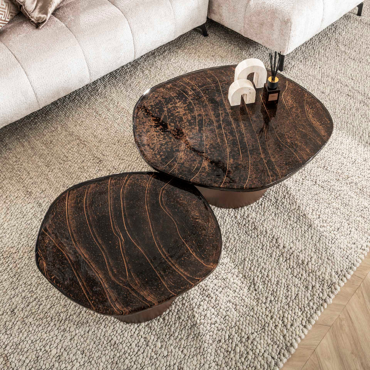 Ensemble de tables basses Aurora cuivre antique - ensemble de 2