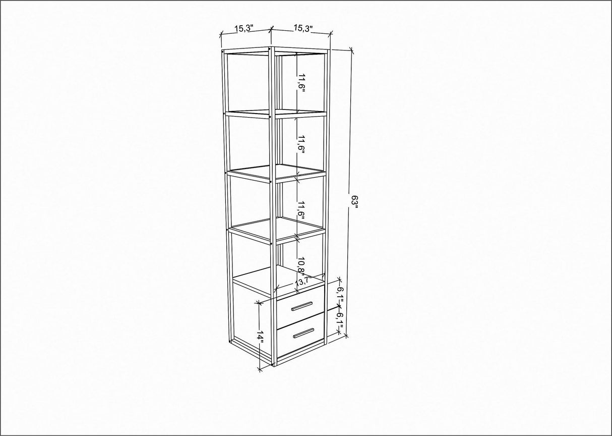 Boekenkasten - Boekenkast Robbins White Wit Eik Melamine 39x160x39 cm - Dimehouse