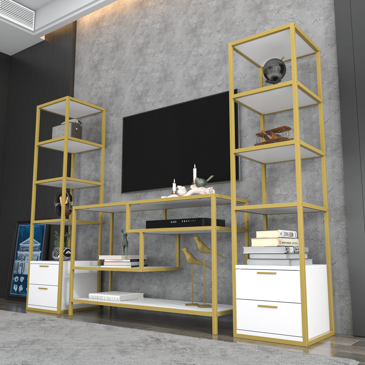 Ensemble de meubles télévisés Robbins Gol Gol White Mélamine 198x160x39 cm