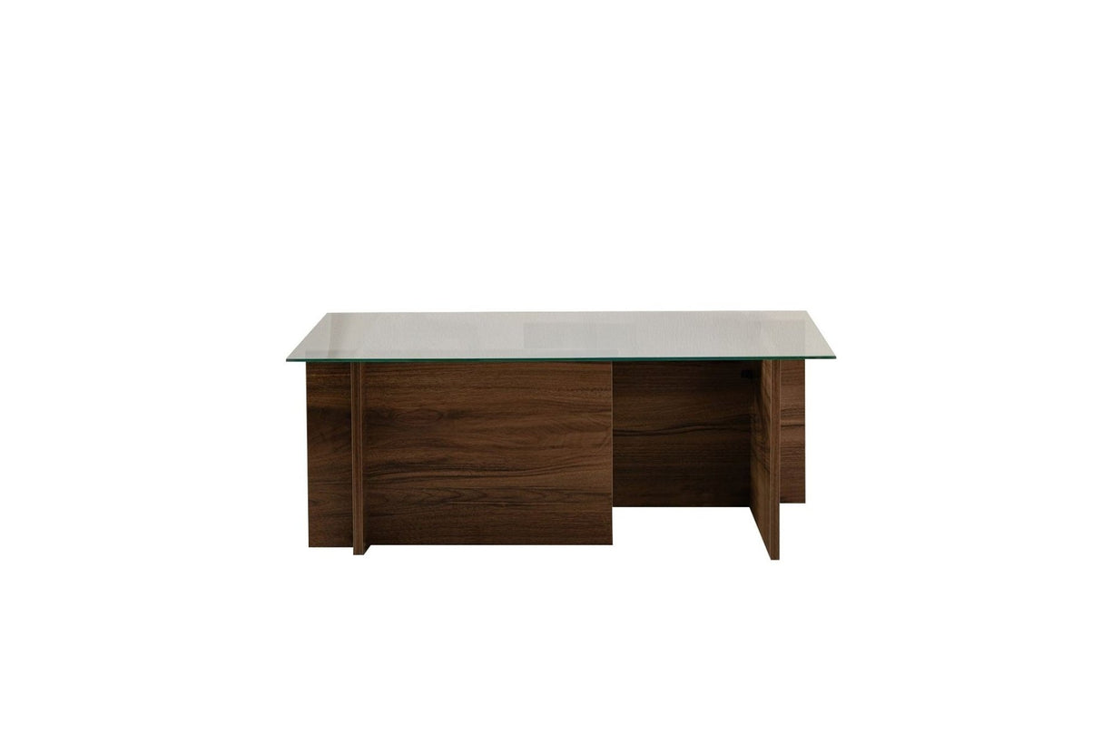 Rechthoekige Moderne Salontafel Vetroni Walnoot Look - Glas - 105x65 cm