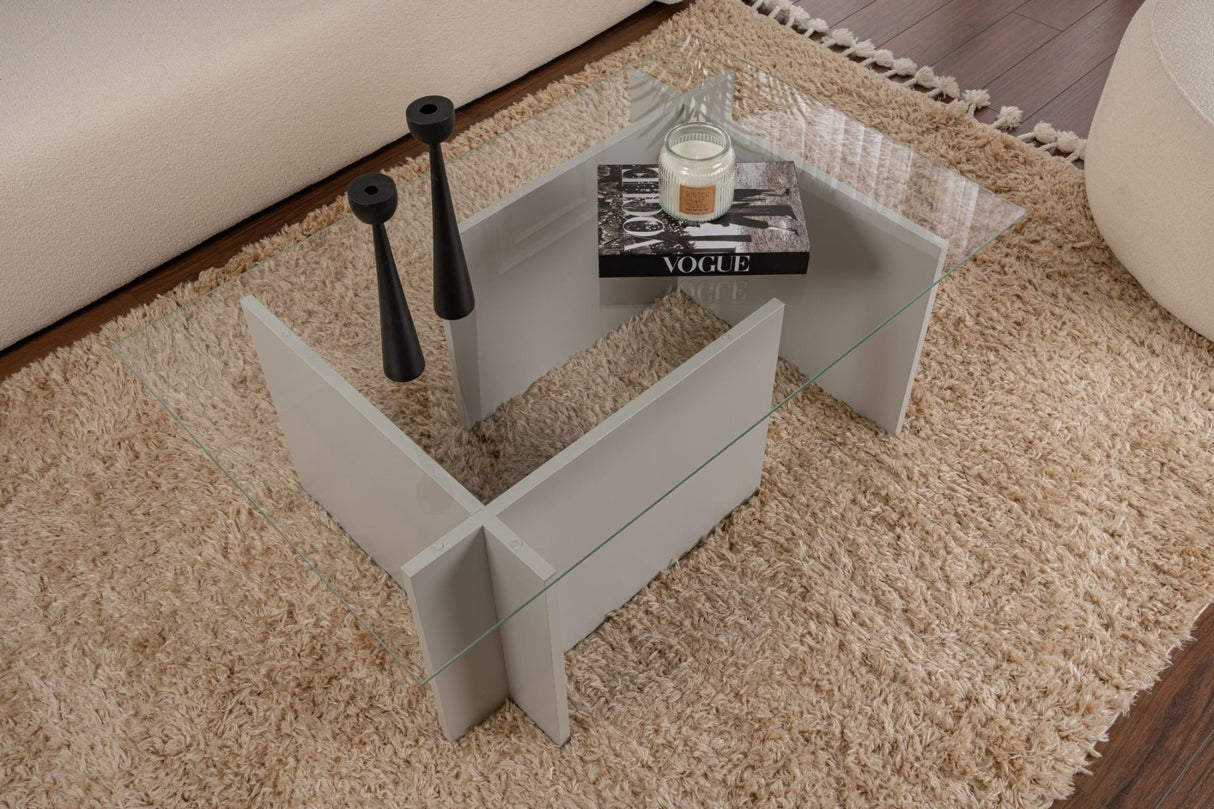Table basse moderne rectangulaire Vetroni gris - Verre - 105x65 cm