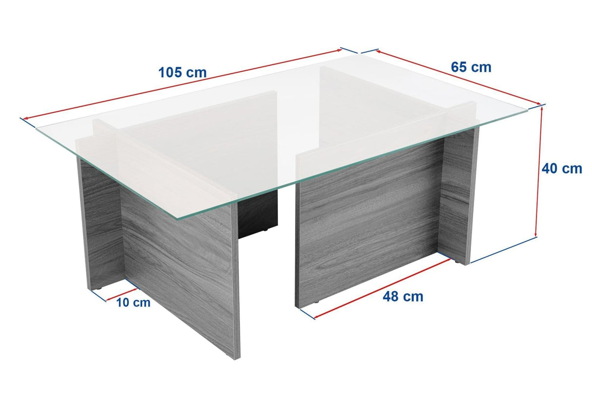 Table basse moderne rectangulaire aspect chêne miel - Verre - 105x65 cm