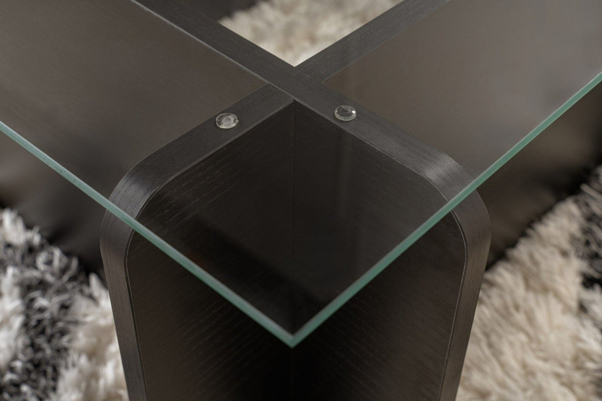 Salontafels - Salontafel Zwart Hout Melamine Glas Opal 105x65x30 cm - Dimehouse