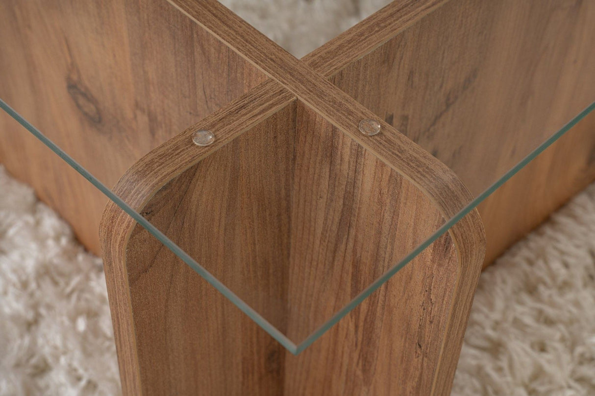 Salontafels - Salontafel Atlantisch Dennenhout Melamine Glas Opal 105x65x30 cm - Dimehouse