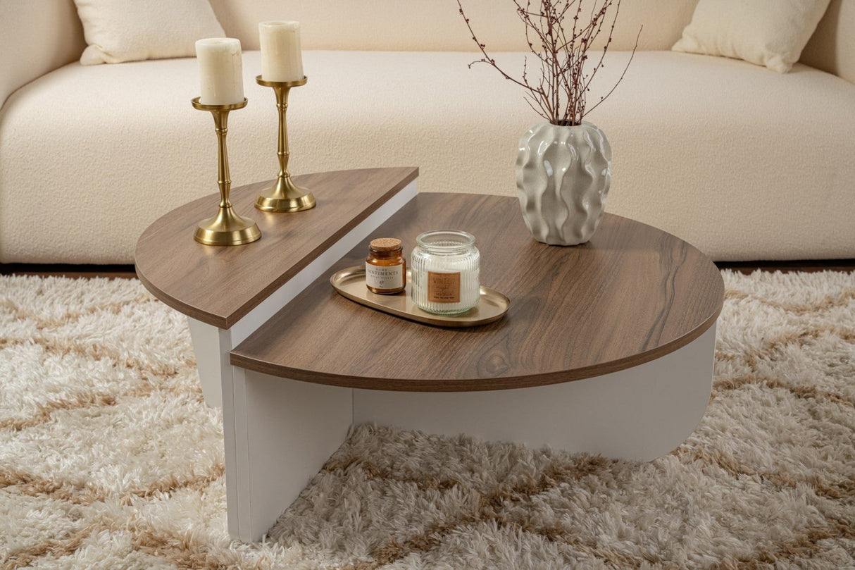 Table basse Orion Noyer et Blanc 90x60 cm Mélamine Walnut Blanc