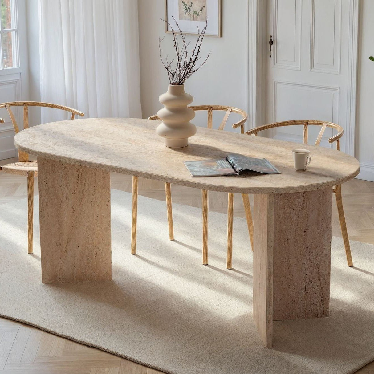 Sablin Table en mélamine Travertin 180x89,5x75 cm