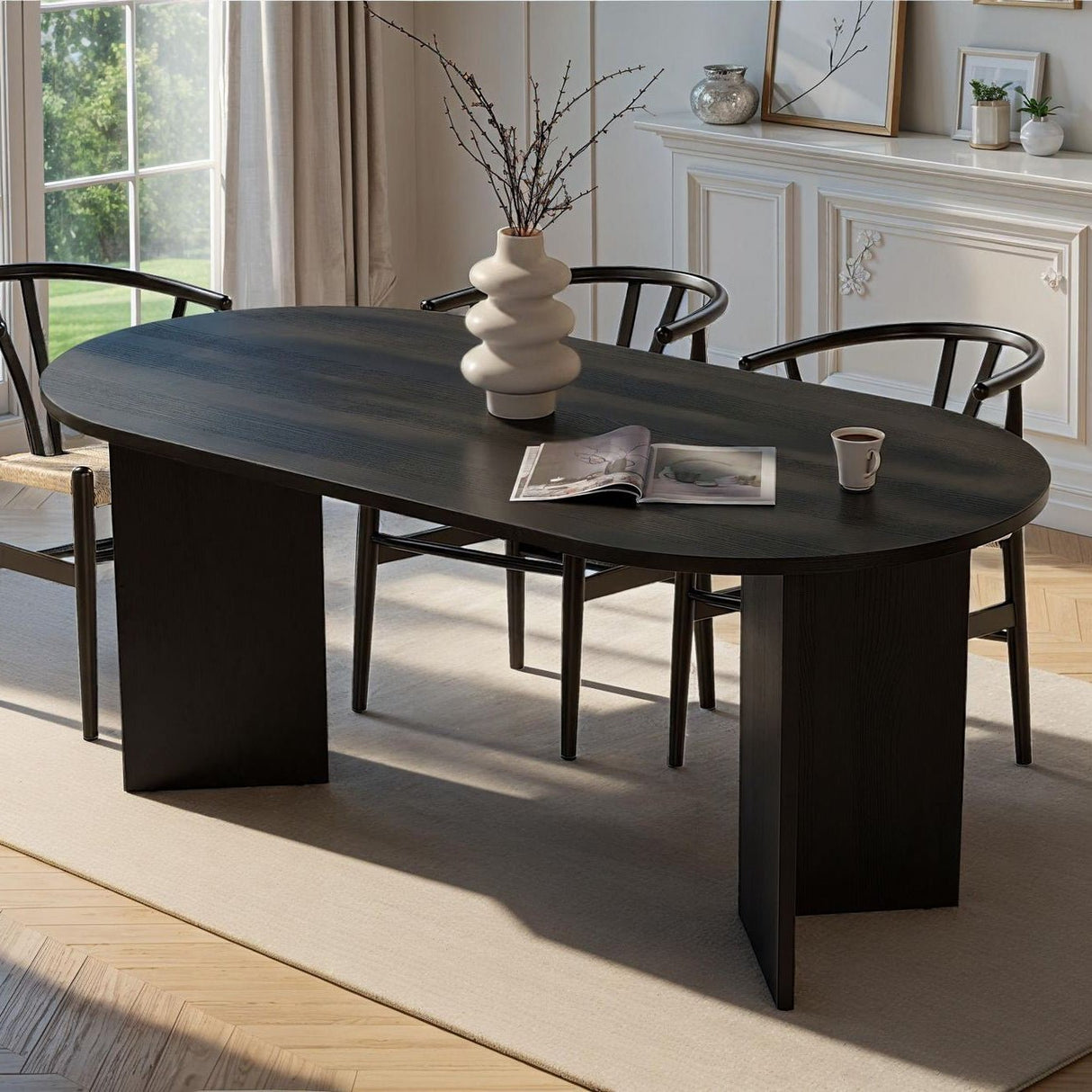 Table à manger Sablin en bois noir 180x89,5x75 cm en mélamine