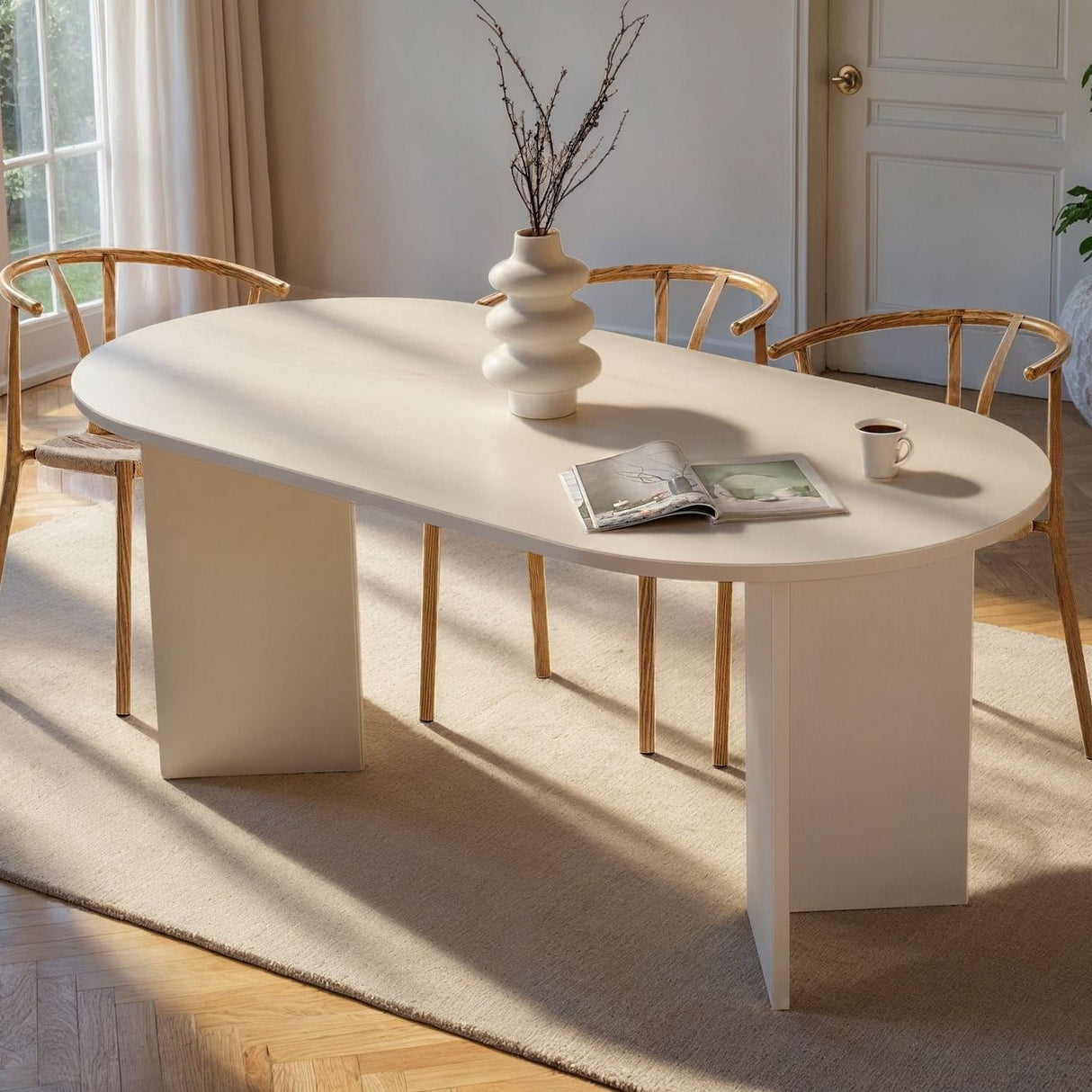 Sablin Table à manger en bois blanc 180x89,5x75 cm Bois Blanc Mélamine