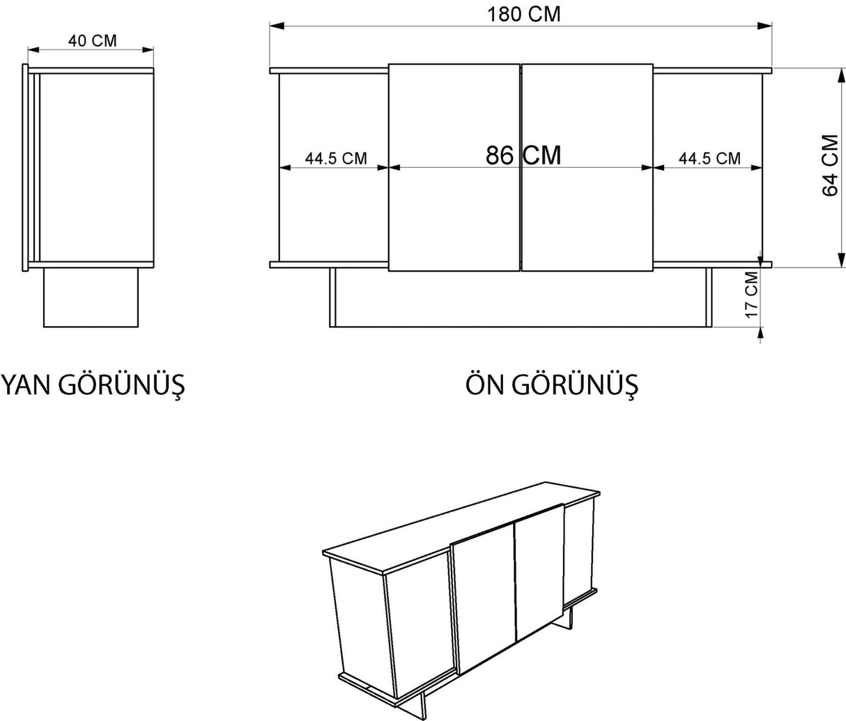 Diana dressoir in travertinlook 180 cm Travertinlook, walnootkleur Melamine gecoat houtcomposiet