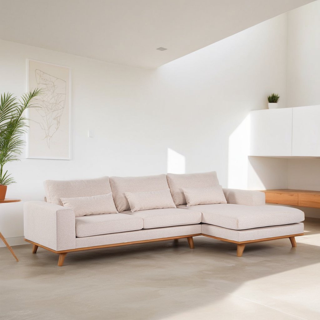 Canapé d'angle à 3 places Ezra doussine beige