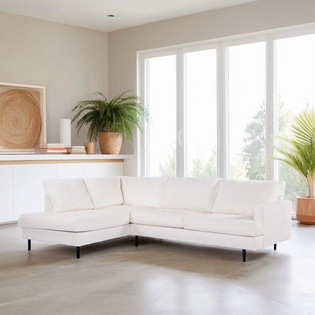 Canapé d'angle à 3 places Niya bouclé blanc