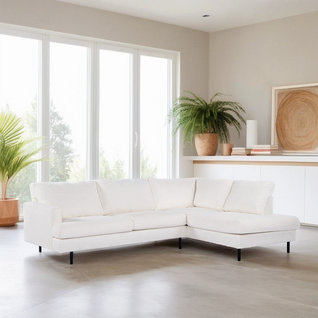 Canapé d'angle à 3 places Niya bouclé blanc