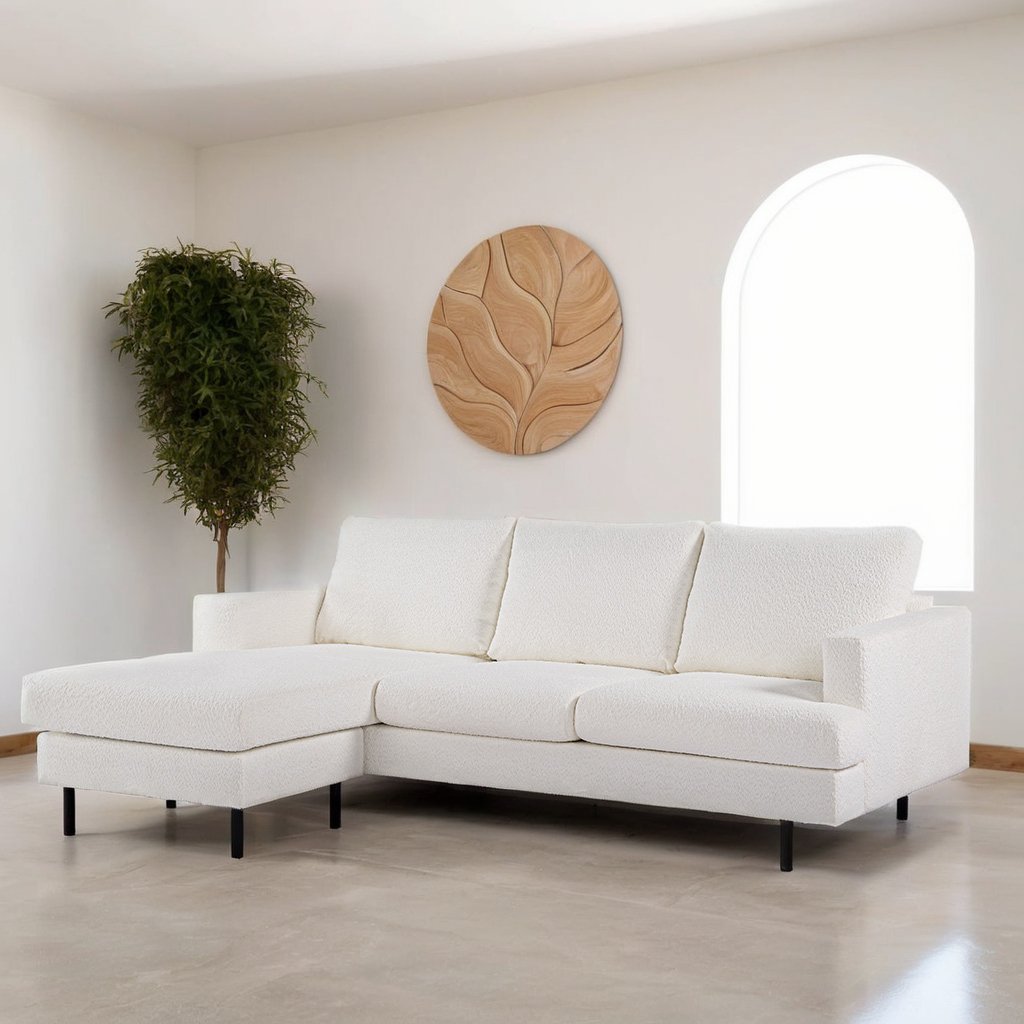 Sofa d'angle à 3 places chaise longue Giselle bouclé blanc