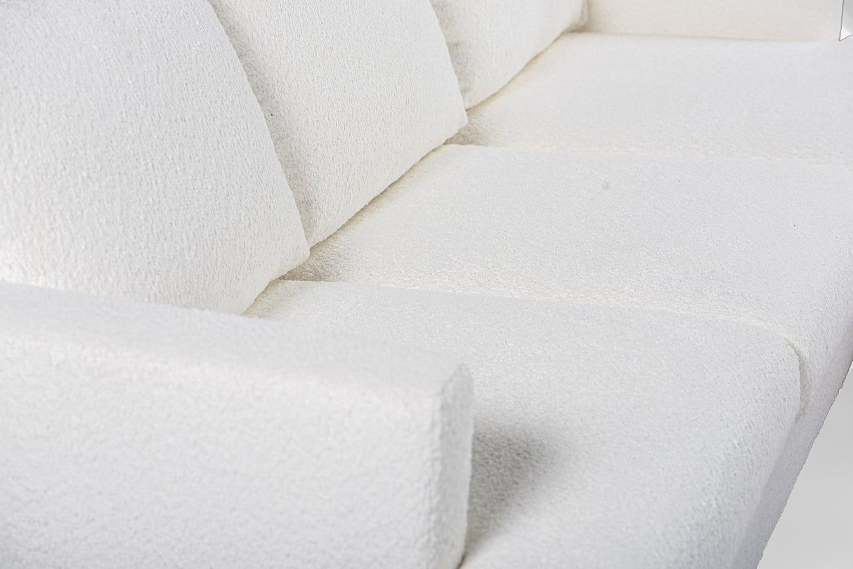 Sofa d'angle à 3 places chaise longue Giselle bouclé blanc