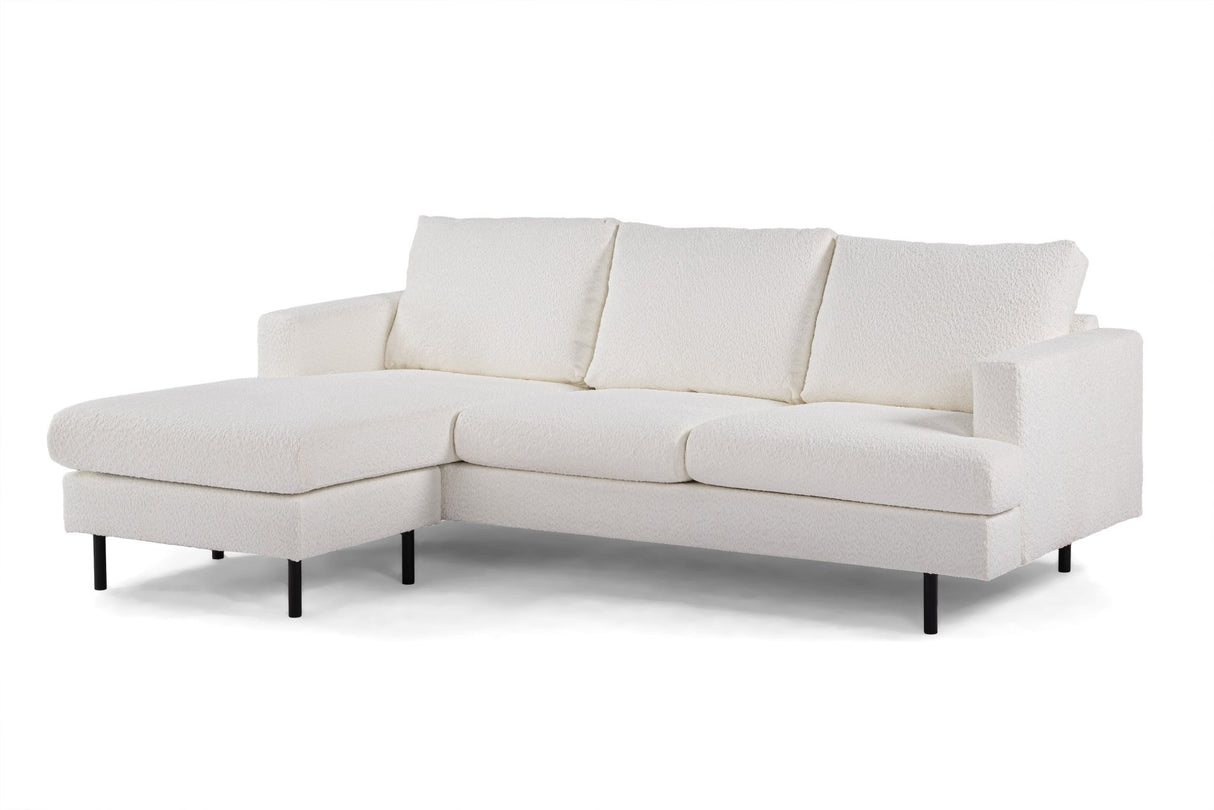 Sofa d'angle à 3 places chaise longue Giselle bouclé blanc