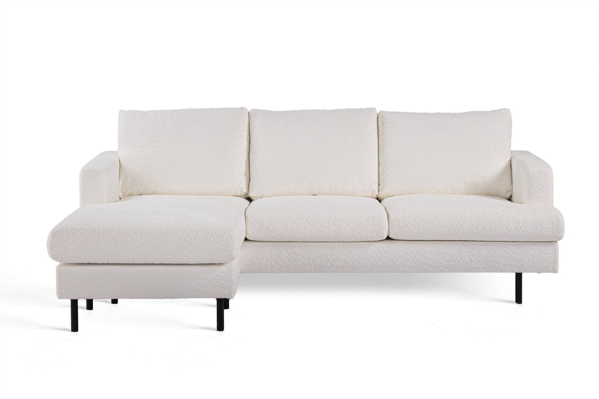 Sofa d'angle à 3 places chaise longue Giselle bouclé blanc