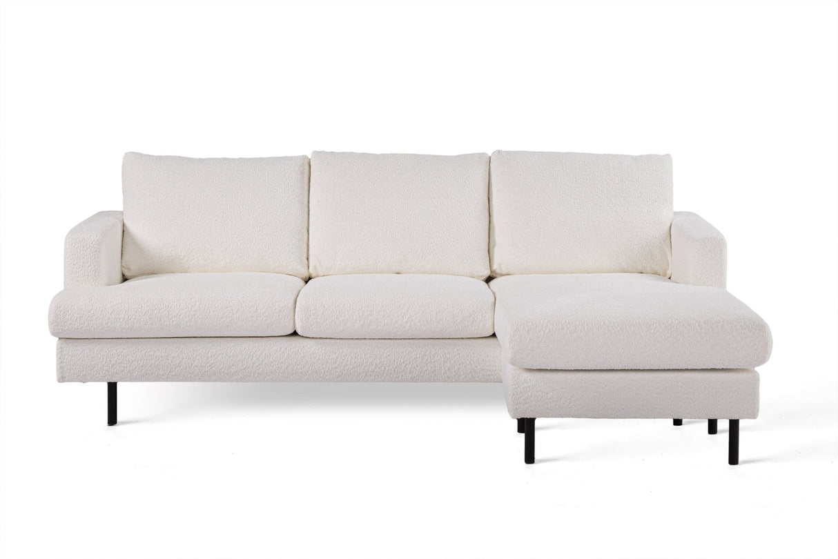 Sofa d'angle à 3 places chaise longue Giselle bouclé blanc