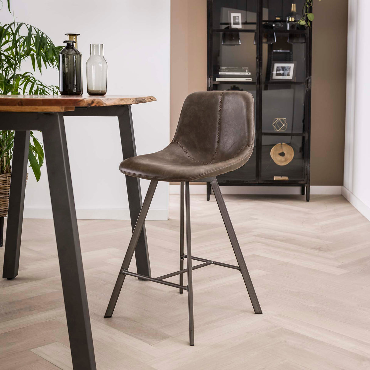 Tabouret Siena Taupe Saddle PU Simili Cuir