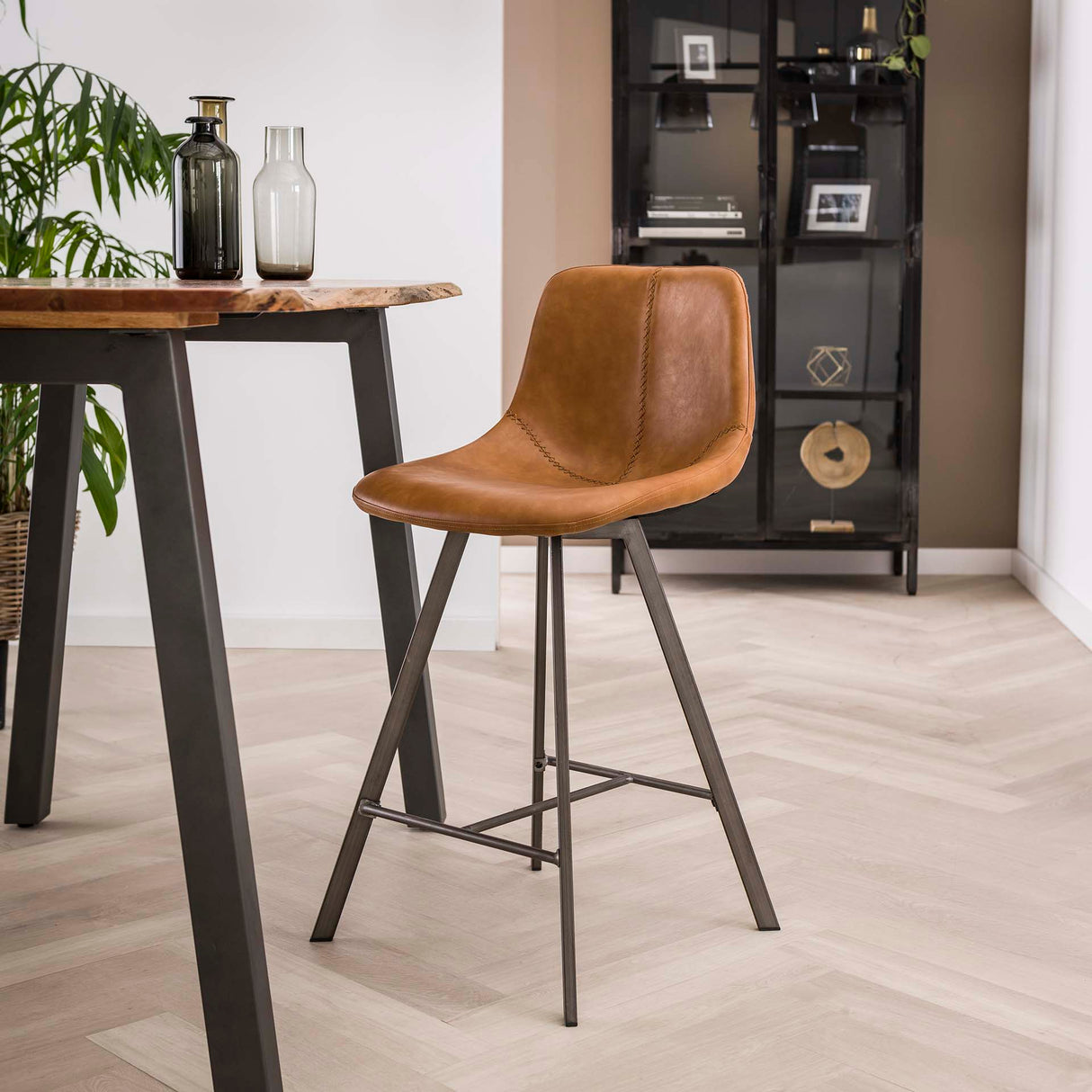 Tabouret Siena Brun Saddle PU Simili Cuir