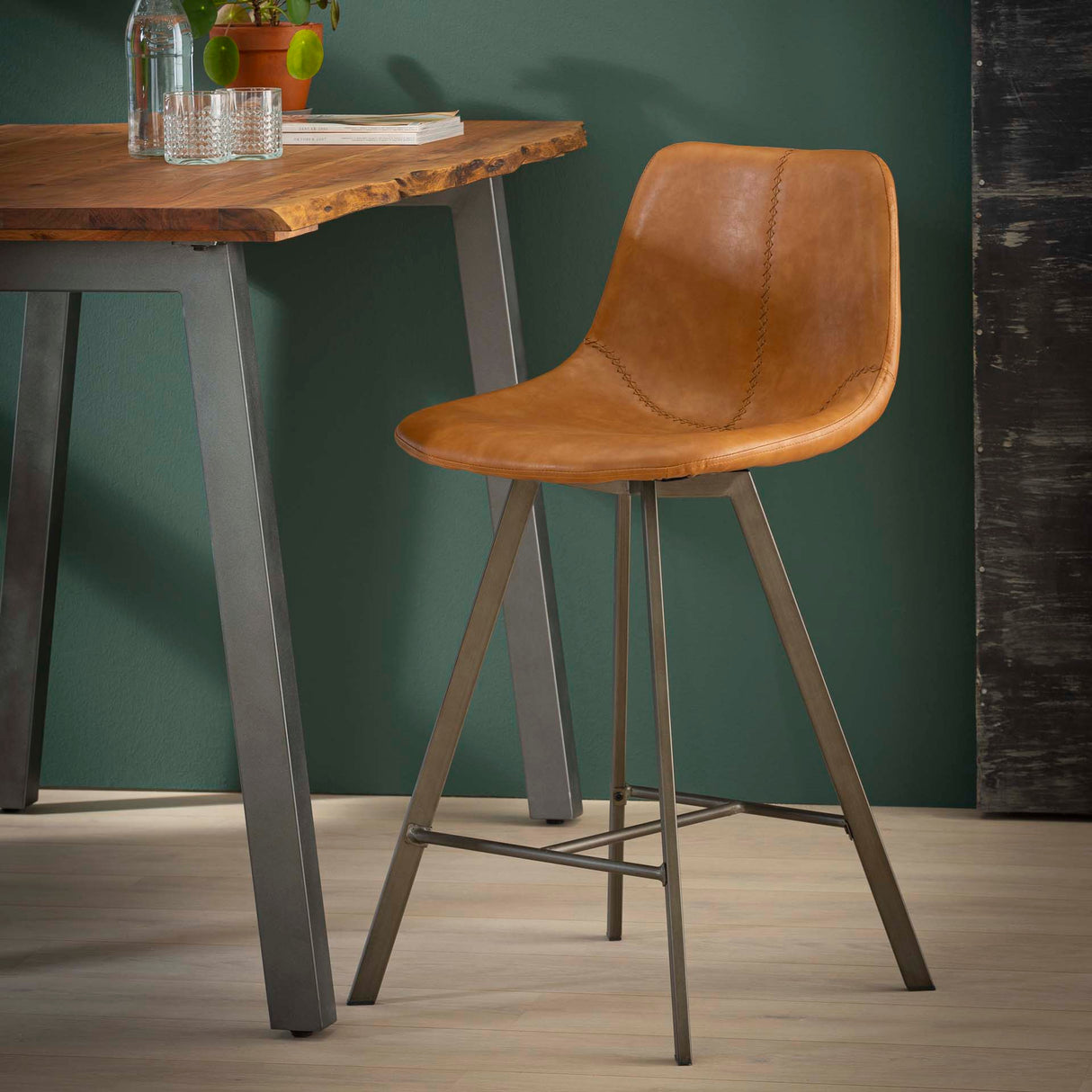 Ensemble de 4 tabourets de bar Siena Saddle PU brun