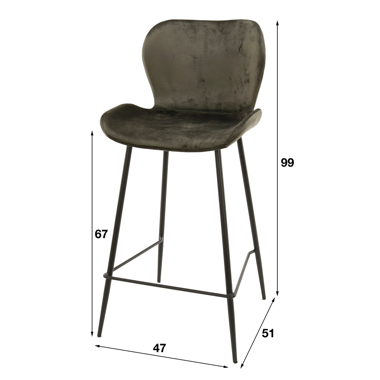 Tabouret de bar moderne en velours anthracite sans accoudoirs Argo