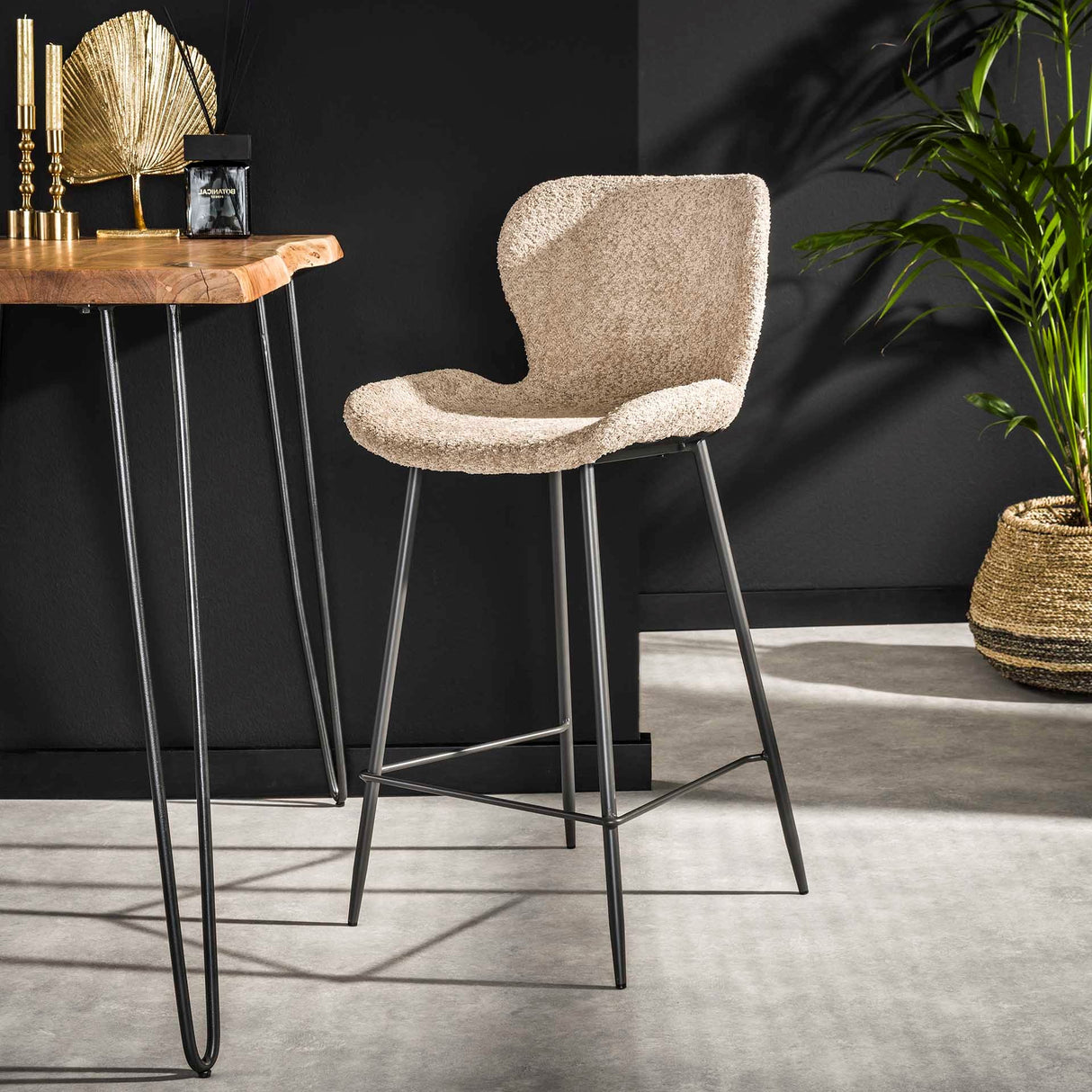 Ensemble de 4 tabourets de bar Argo Bouclé Sable tube rond