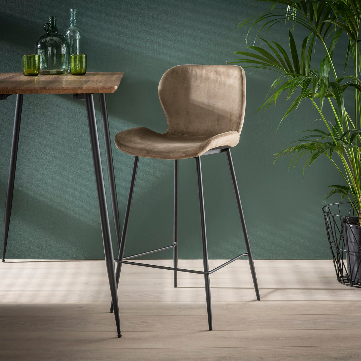 Ensemble de 4 tabourets de bar Argo Velours Champagne