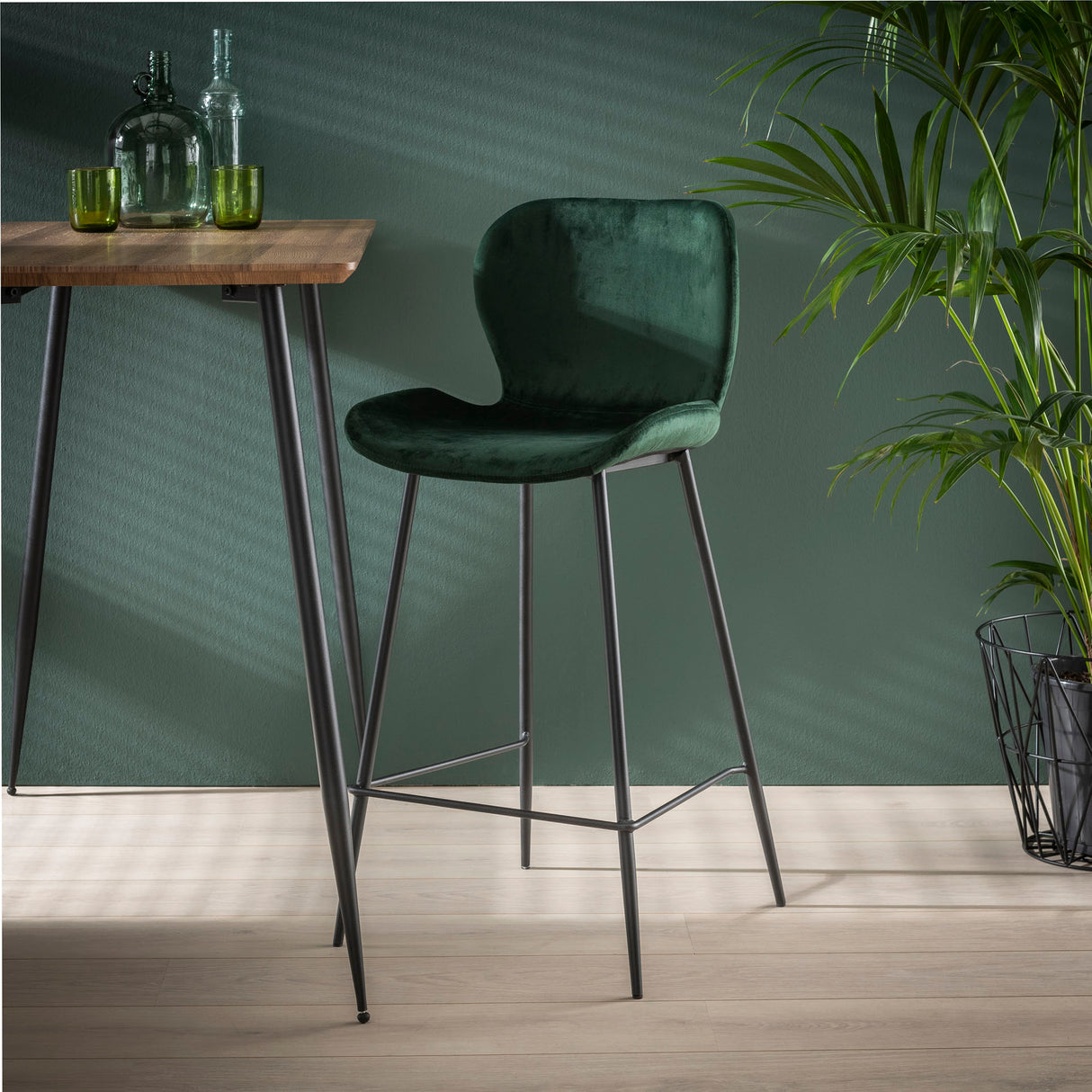 Ensemble de 4 tabourets de bar Argo Velours Vert