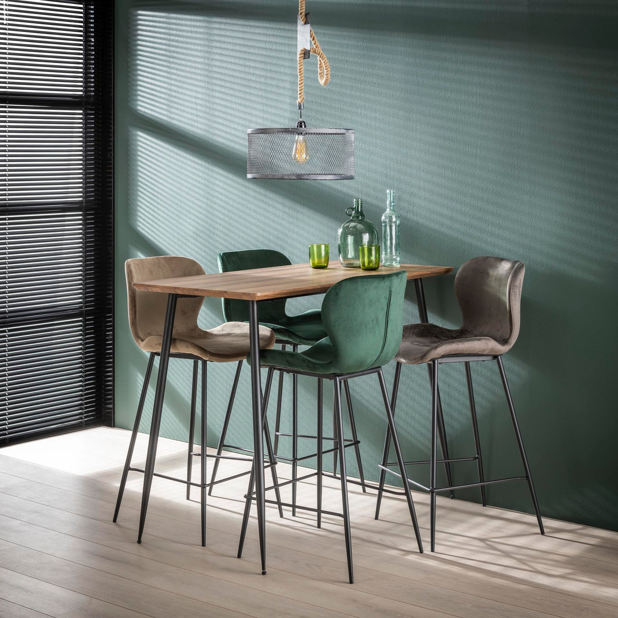 Ensemble de 4 tabourets de bar Argo Velours Vert