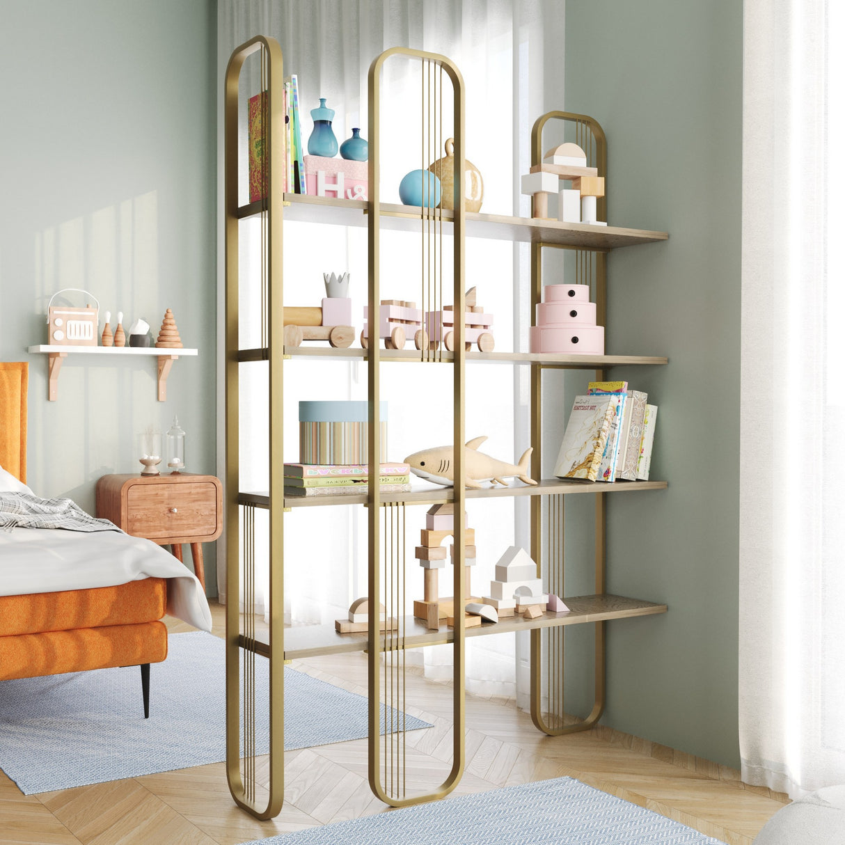 Bibliothèque Sierra Jaune Mélamine 124x182x26 cm