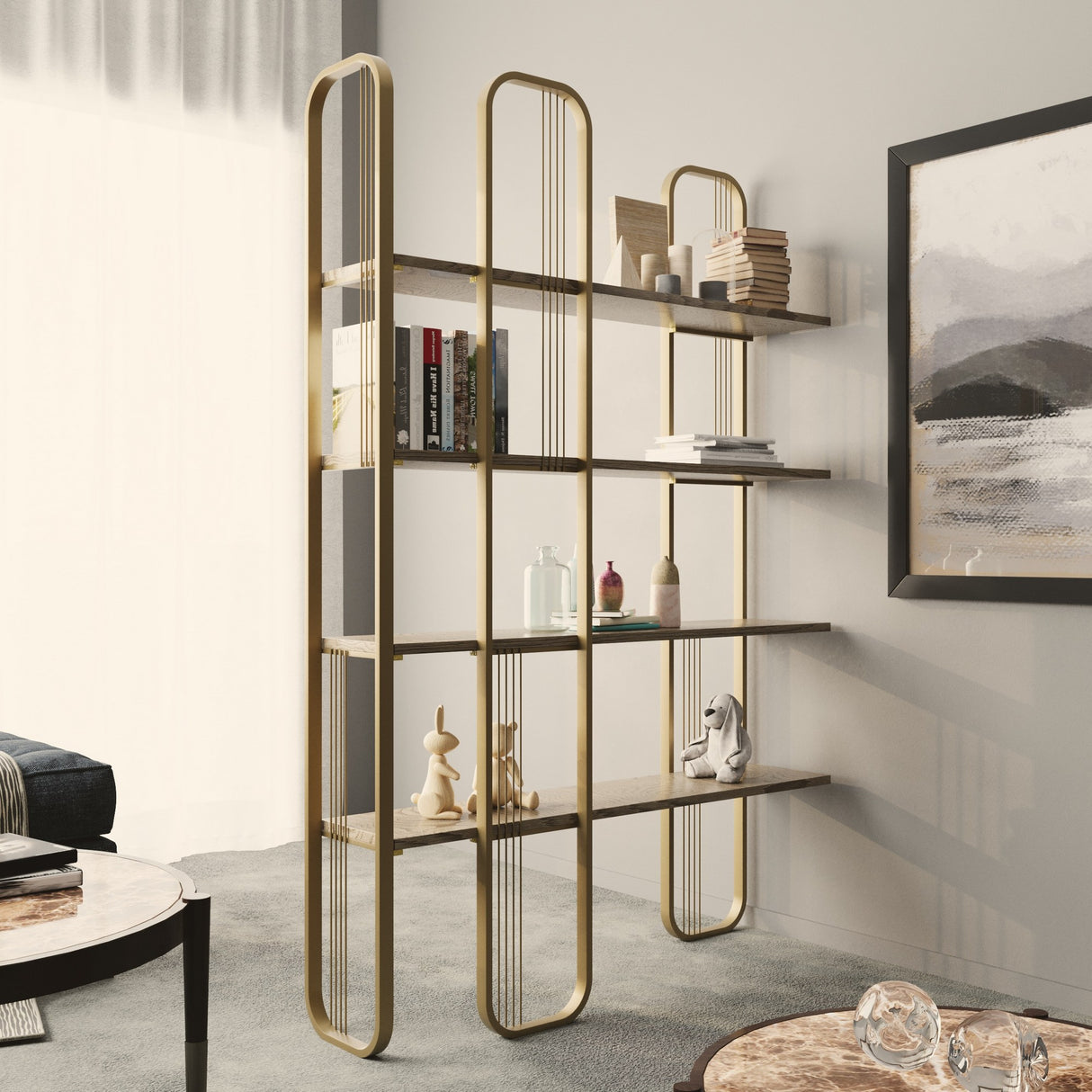 Bibliothèque Sierra Jaune Mélamine 124x182x26 cm