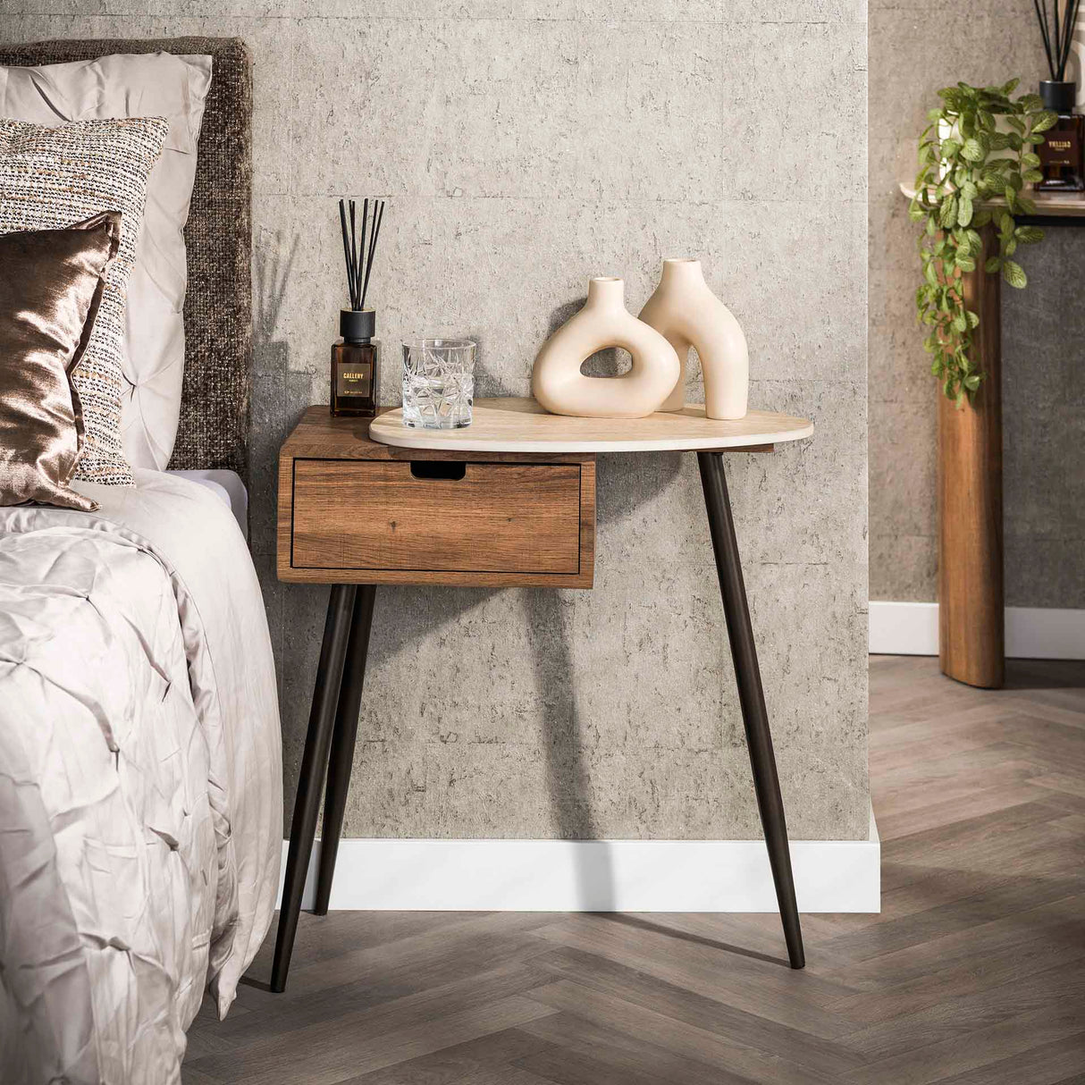 Nachtkastje Borea Rechts 1 lade Keramiek Travertine