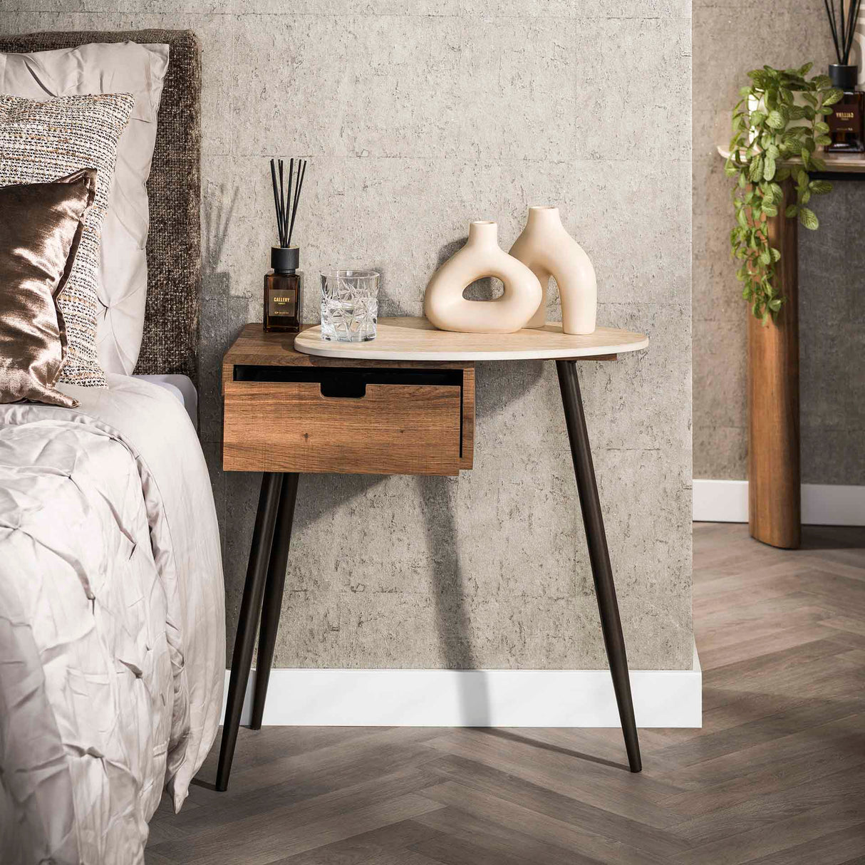 Nachtkastje Borea Rechts 1 lade Keramiek Travertine