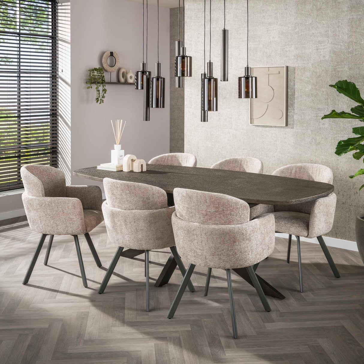 Set van 2 Moderne eetkamerstoelen Luma Hoven Rich Zand