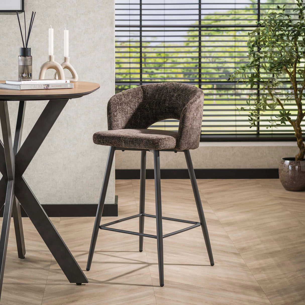 Ensemble de 2 tabourets Alba Tissee Cargo Brun