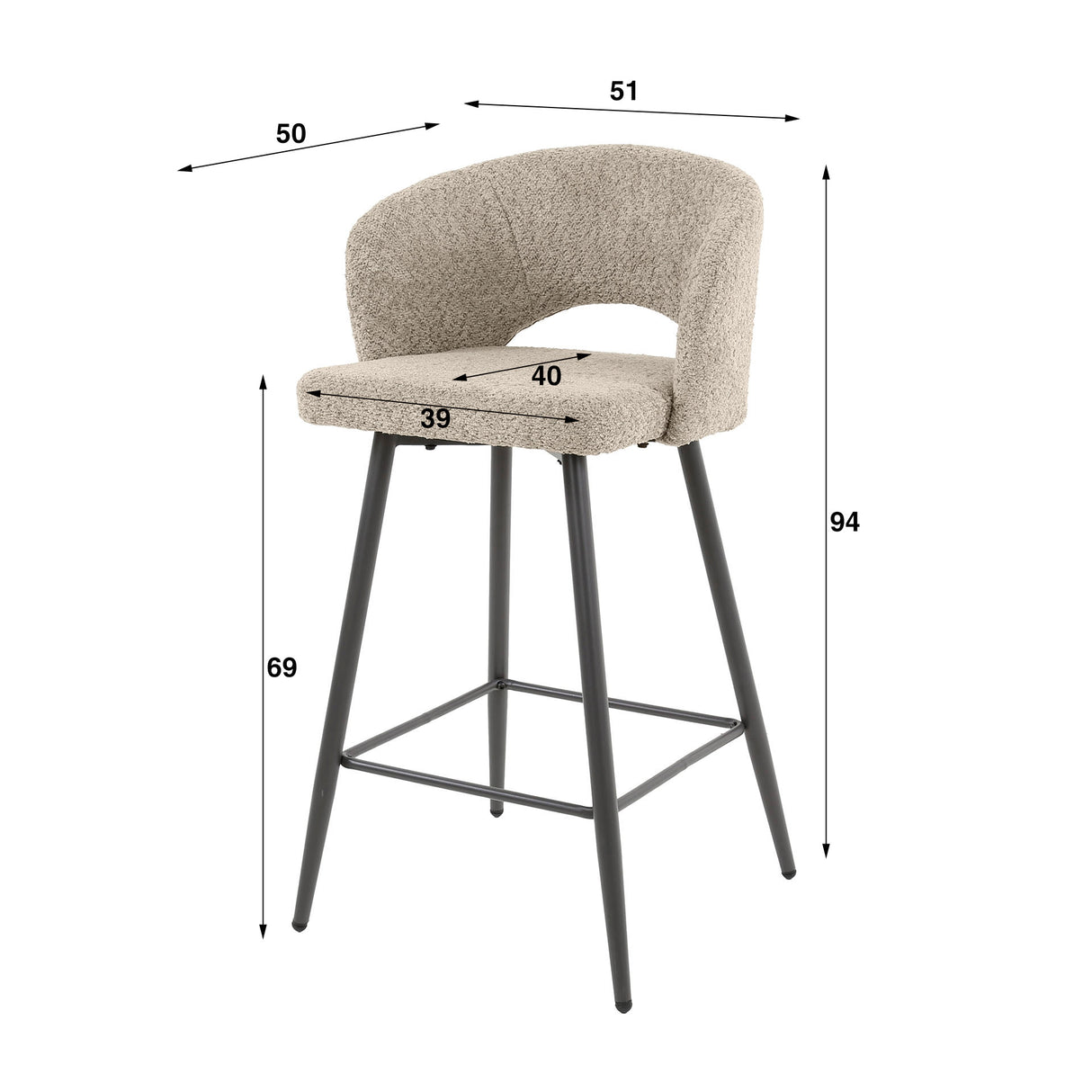 Set van 2 Barkrukken Alba bouclé Zand