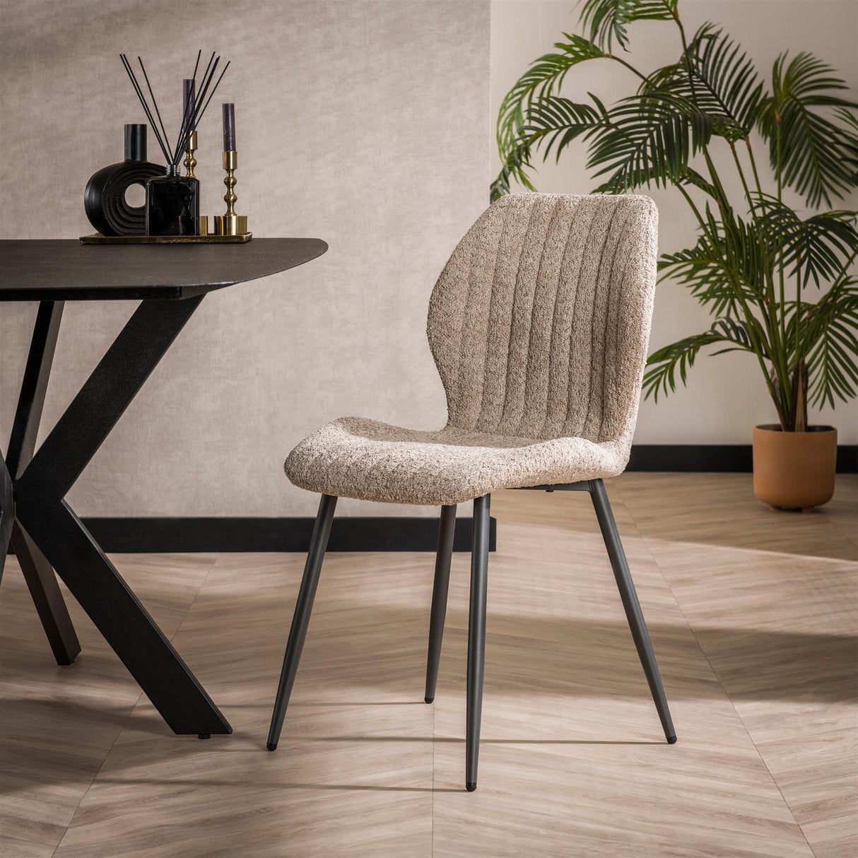 Ensemble de 4 chaises de salle à manger Luna Bouclé Sable