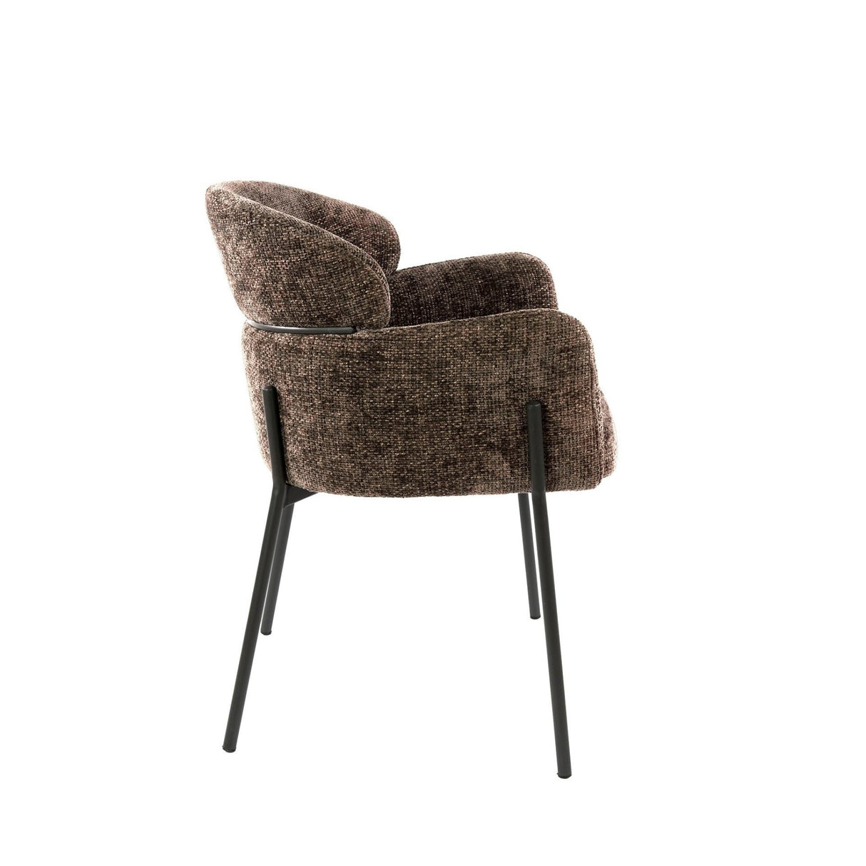 Chaise de salle à manger Lola Bouclé en tissu Taupe avec dossier rond et bras