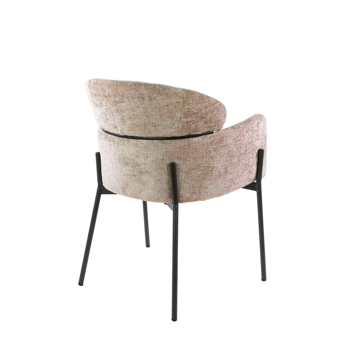 Chaise de salle à manger Lola en tissu Bouclé de couleur sable avec dossier rond et bras