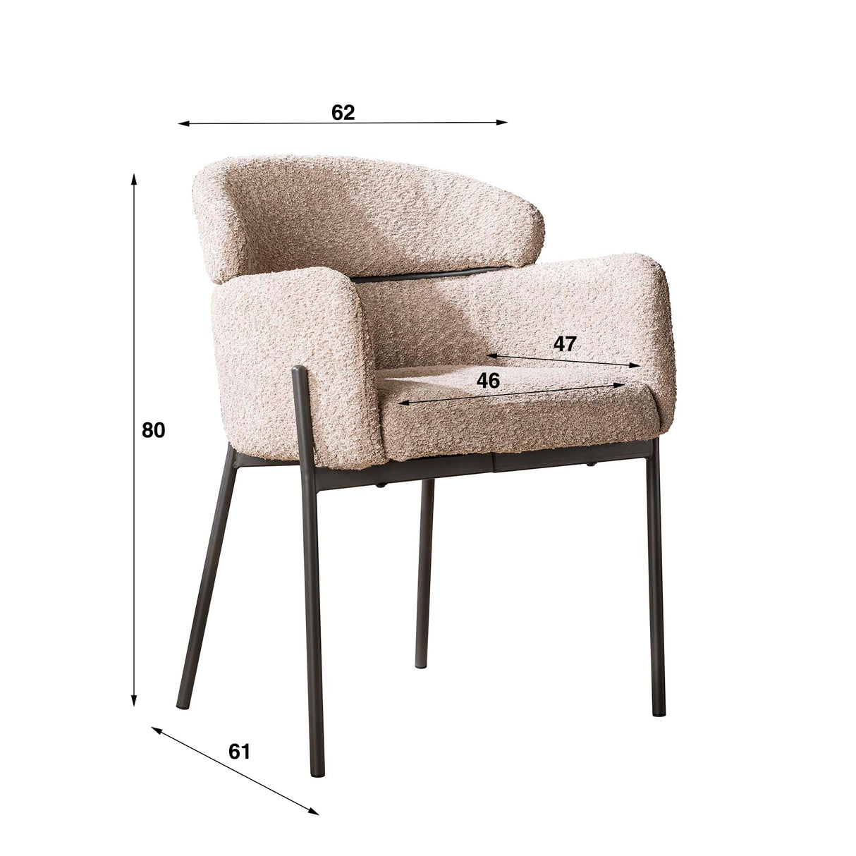 Chaise de salle à manger Bouclé Beige - Japandi - formes rondes - Lola