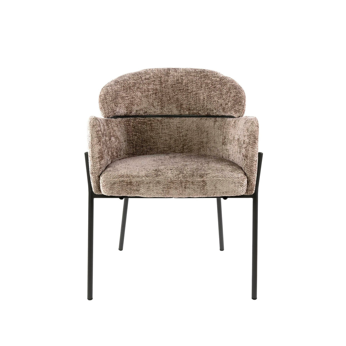Eetkamerstoelen - Eetkamerstoel Chenille Taupe met ronde rug en arm - Lola - Dimehouse