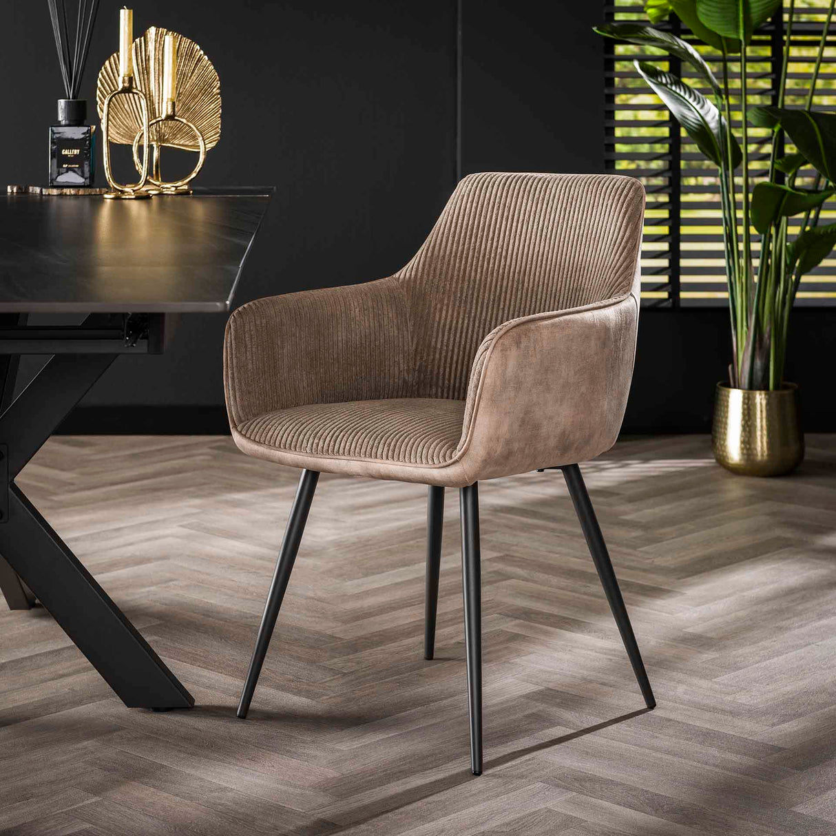 Chaise de salle à manger Rivo Rib Rock Sable Tissu à rayures Assise