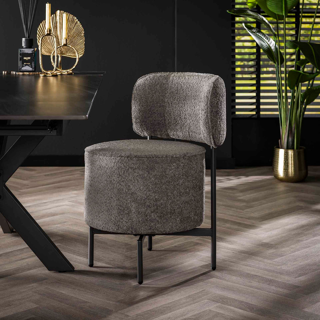 Eetkamerstoel Dante Bouclé Grijs Draaibaar - Zonder Armleuningen