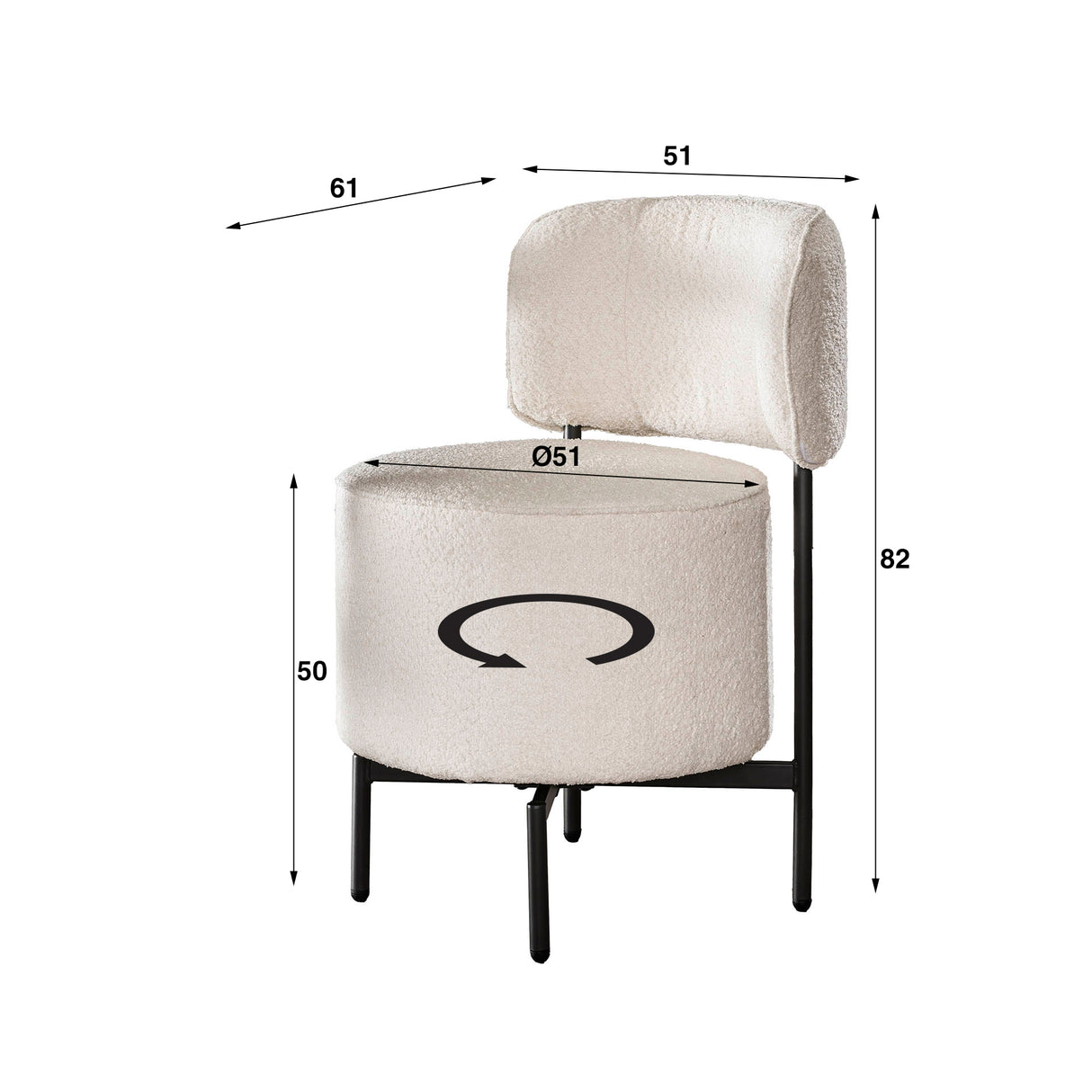 Chaise de salle à manger Dante Bouclé Blanc Pivotante - Sans accoudoirs