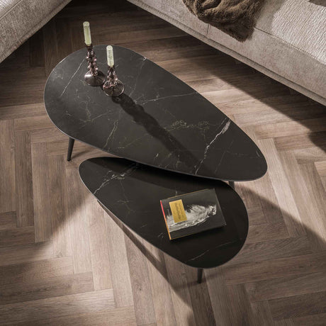 Set van 2 salontafels Sophie keramiek met Marmereffect zwart