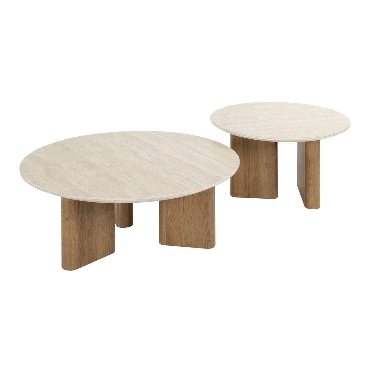 Ensemble de tables basses Nola Rond - Céramique Travertin (2 pièces)