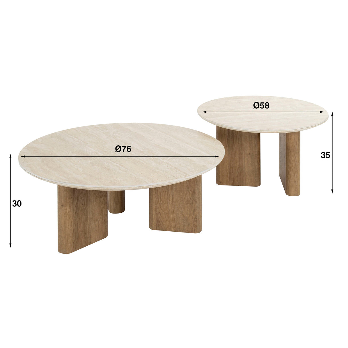 Ensemble de tables basses Nola Rond - Céramique Travertin (2 pièces)